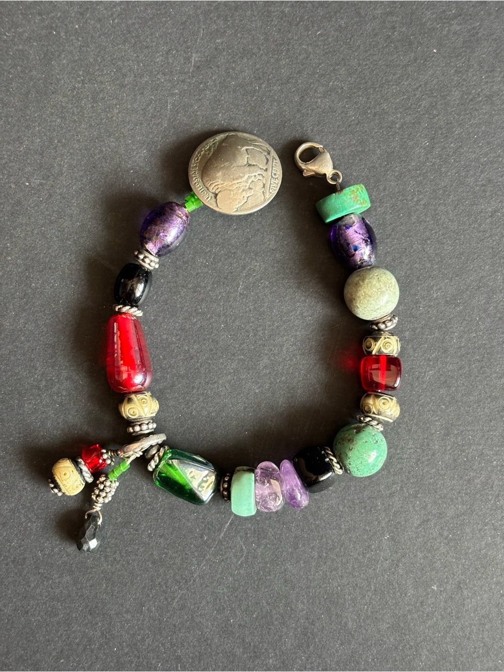 Handcrafted Southwestern Sterling Silver Multi-Gemstone Bracelet | Size 6.75” - Picture 8 of 12